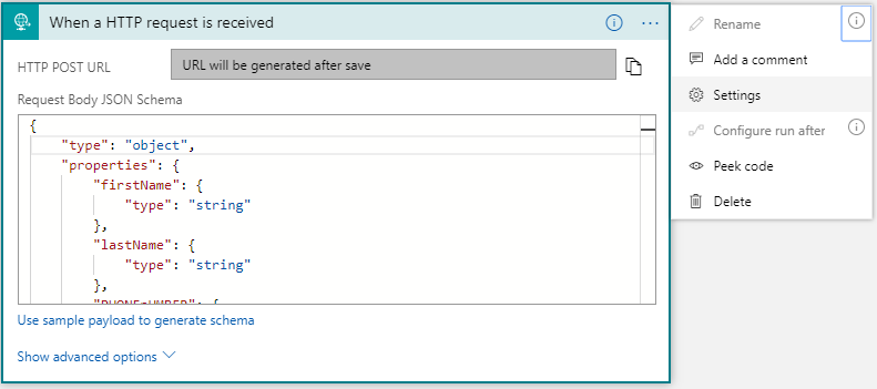 Opening the HTTP Trigger Settings