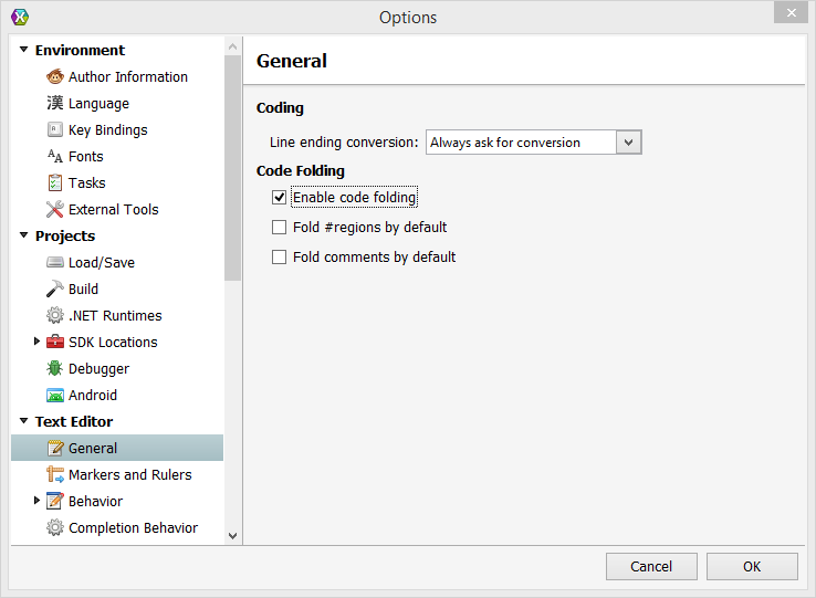 Code Folding Options in Xamarin Studio