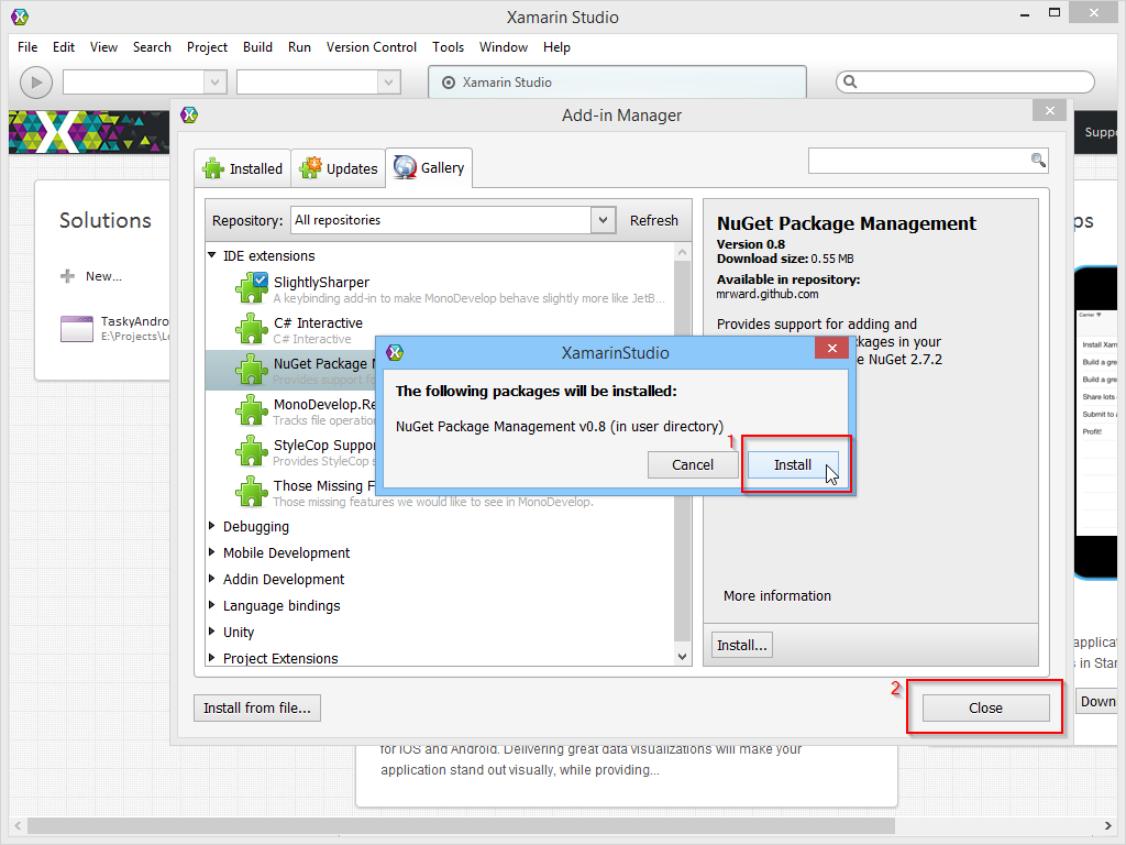 NuGet for Xamarin Studio Step 1